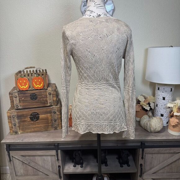 Vintage Cache Knit Baby Doll Top Size XS Linen Blend Y2k Casual Boho Long Sleeve - Picture 3 of 9